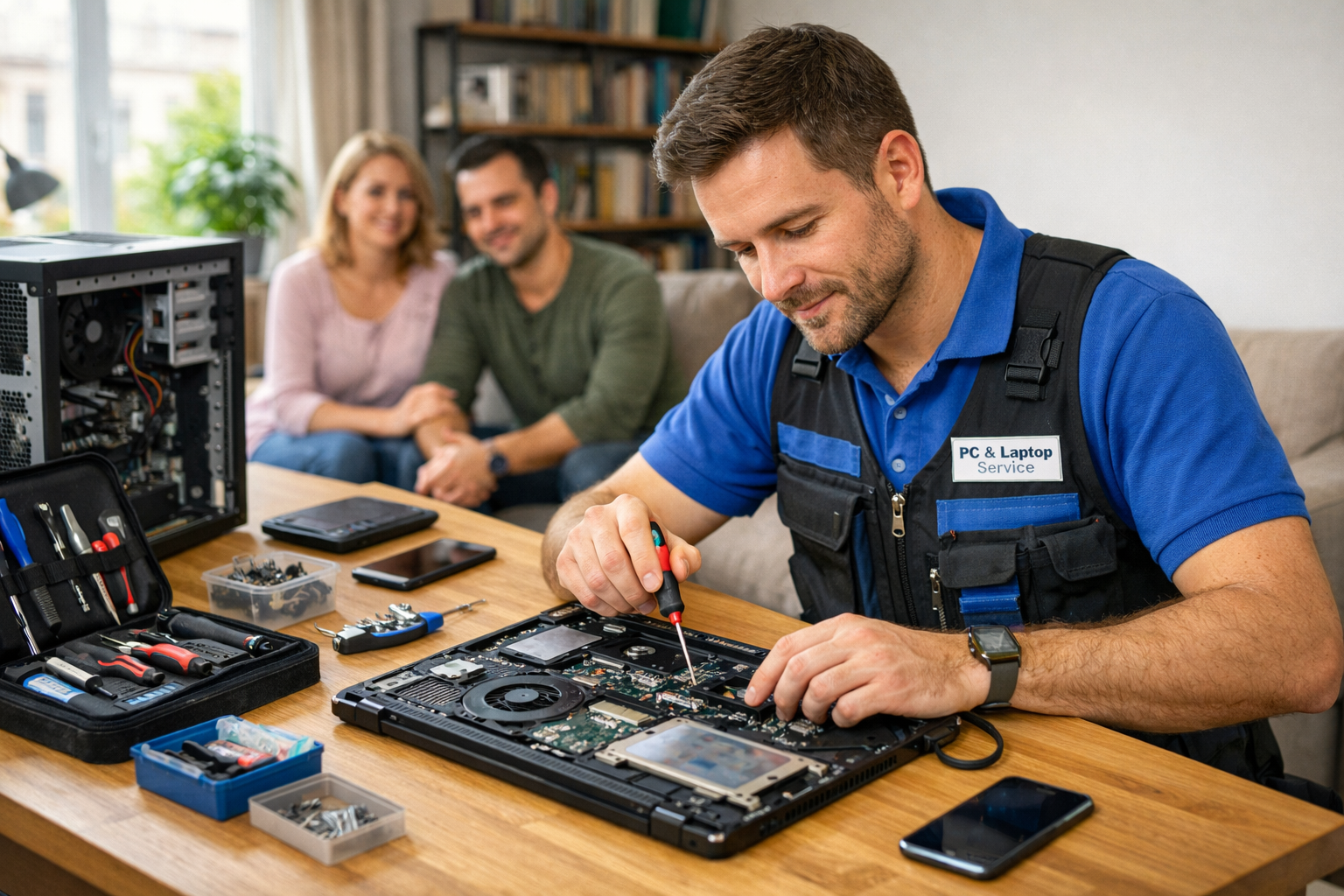 PC Laptop Service Worms – Techniker bei der Reparatur vor Ort